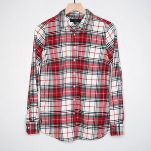 Banana Republic Womens Plaid Button Up Shirt Small Red Soft Wash Flannel Classic